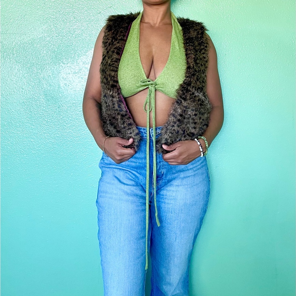 Faux Fur Leopard Print Vest Women’s S